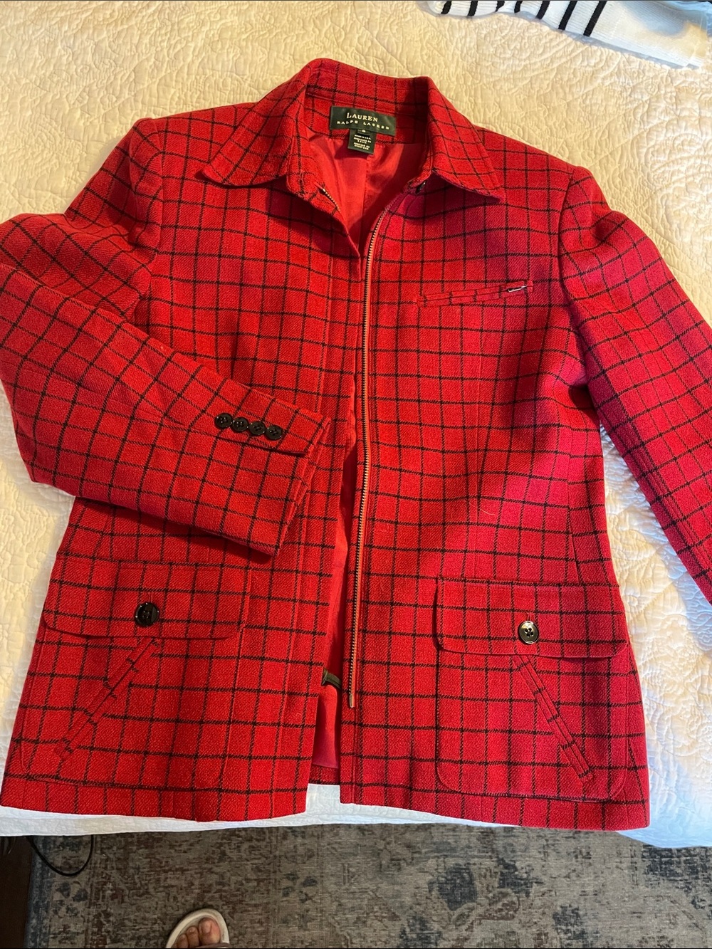 Lauren Ralph Lauren Red Windowpane Zip-Up Jacket